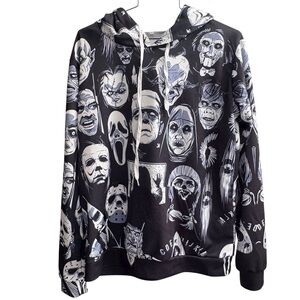 SHEIN Monochrome Horror Faces Lightweight Oversized Hoodie Medium M